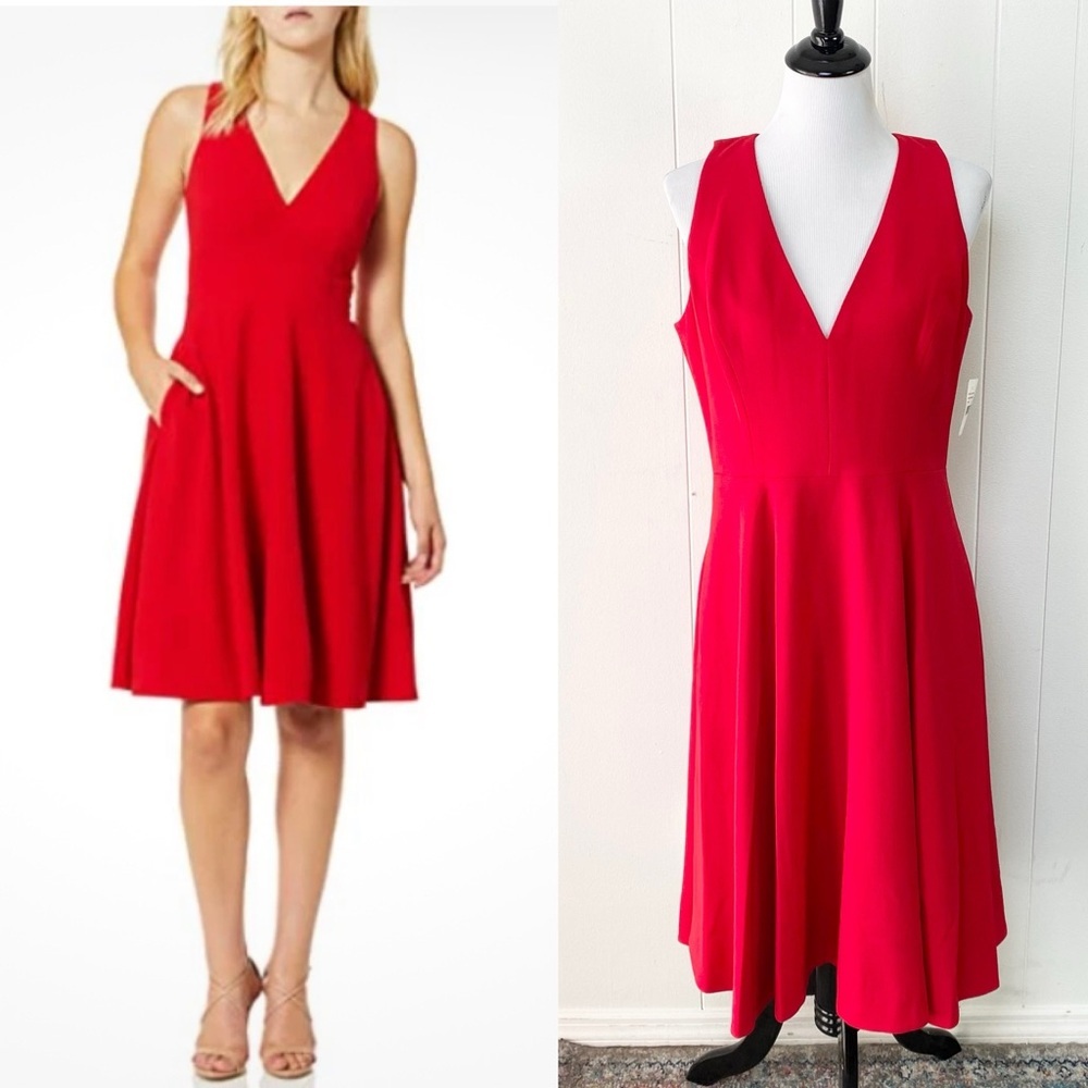 NEW Dress the Population Catalina Sleeveless Fit & Flare Midi in rouge Size L